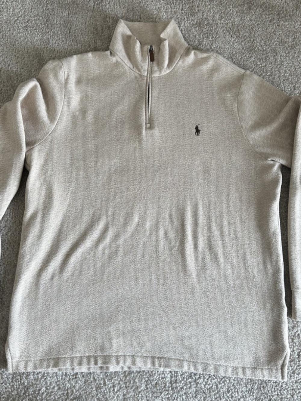 Polo Ralph Lauren Sweater Men Large GREY/TAN Pony Preppy 1/4 Zip Casual Pullover